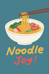 Noodle Joy Illustration with Chopsticks Lifting Noodles from Bowl