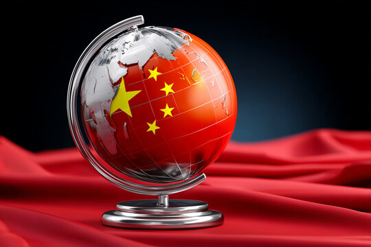 China Flag Globe on Red Fabric Illustrating Global Trade and International Relations - Powered by Adobe