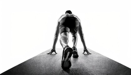 Runner on the Start Line, Black and White Sports Background