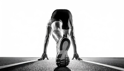 Runner on the Start Line, Black and White Sports Background