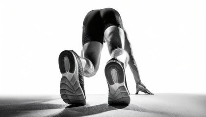 Runner on the Start Line, Black and White Sports Background