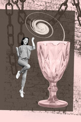 Pop image sketch art collage of happy girl guy stand alcohol beverage glass chain pub celebration alcohol holiday chill weekend