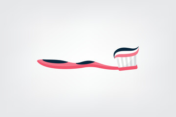 Flat illustration of toothbrush with red and blue bristles. Great for hygiene product ads, infographics, and packaging.