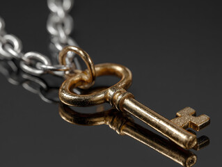 Obraz premium アンティーク調のゴールドキーとチェーンの接写イメージ