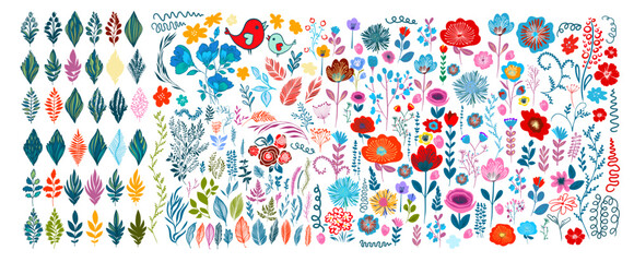 Obraz premium Set of different colored vector flowers . hand drawn. Not AI, Vector illustration.