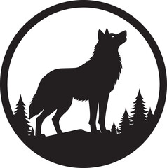 Wolf in Circle Silhouette Design | Black Wildlife Emblem Illustration Vector Format