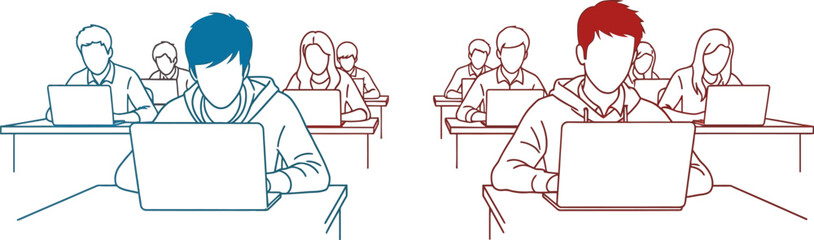 Classroom students using laptops for online education and learning concept