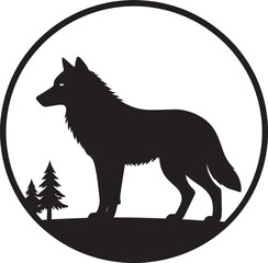 Wolf in Circle Silhouette Design | Black Wildlife Emblem Illustration Vector Format