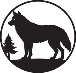 Wolf in Circle Silhouette Design | Black Wildlife Emblem Illustration Vector Format