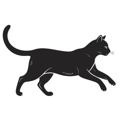 Black Cat Silhouette – Walking Feline Vector Illustration Isolated on White Background