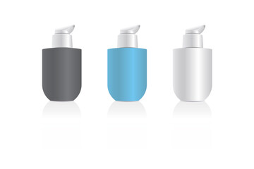 Colorful pump bottles for cosmetics or skincare. Ideal for product packaging design and branding use.