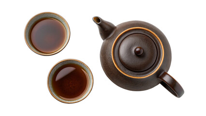 Top view of japanese tea ceremony with teapot and teacups for relaxation and mindfulness practice