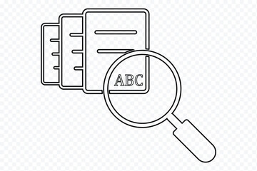 Minimalist File Checkmark Illustration for Data Verification and Approval. Checklist document icon with magnifying glass and check mark symbol eps 10