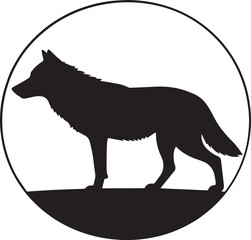 Wolf in Circle Silhouette Design | Black Wildlife Emblem Illustration Vector Format