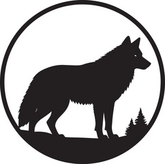Wolf in Circle Silhouette Design | Black Wildlife Emblem Illustration Vector Format
