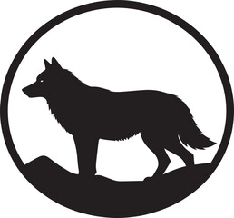 Wolf in Circle Silhouette Design | Black Wildlife Emblem Illustration Vector Format