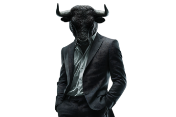 Dark imagery of a man with a bull's head in a suit.