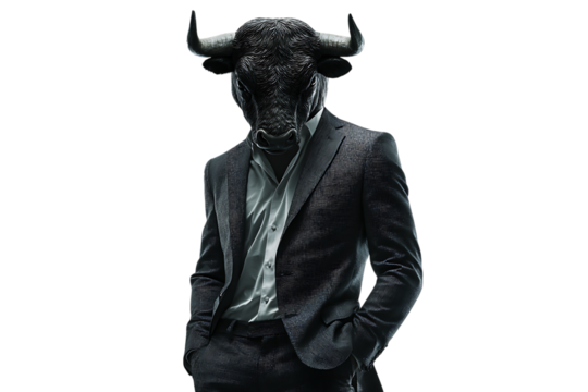 Dark imagery of a man with a bull's head in a suit.