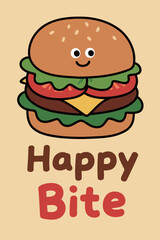 Happy Bite Burger with Smiling Face and Fresh Ingredients