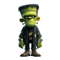Halloween Frankenstein Monster Cartoon PNG with Bolts and Stitches Spooky Monster Clipart, Isolated on Transparent White Background