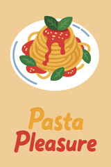 Pasta Pleasure with Tomato Sauce and Basil Leaves