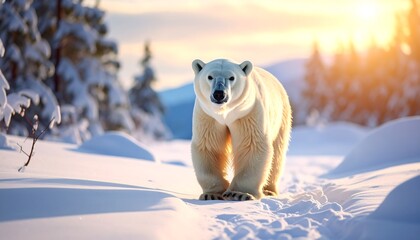 Majestic polar bear in snowy landscape