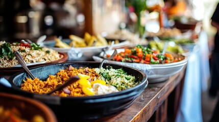 Obraz premium Colorful Assortment of Delicious Dishes at a Festive Outdoor Event
