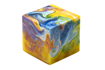Abstract colorful cube with swirling patterns