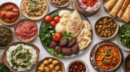 Delicious Middle Eastern Cuisine Spread on a Table with Varied Dishes