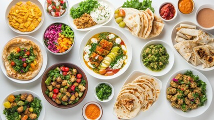 Colorful Assortment of Indian Culinary Delights on White Background