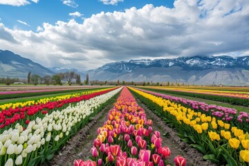 Fototapeta premium Colorful tulip field landscape background