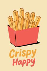 Crispy French Fries in Red Box with Happy Text