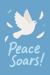 Peace Soars with White Dove in Blue Sky