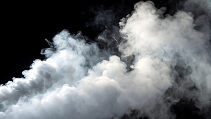 Obraz premium Wisps of white smoke swirl and billow against a stark black background