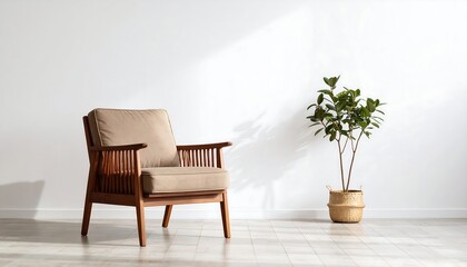 Modern armchair and plant