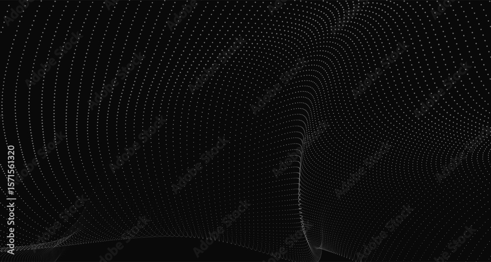 Poster futuristic dot wave. abstract digital particle wave. black and white music wave. dark background. di