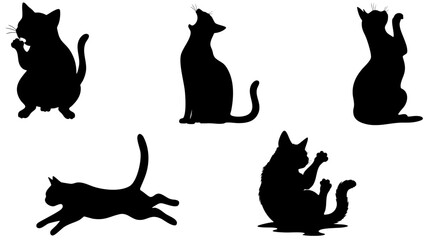 Stylish Silhouette Vector Set of Cats – Jumping, Sitting, Running, Playing and Relaxing Poses © Carl Chiu