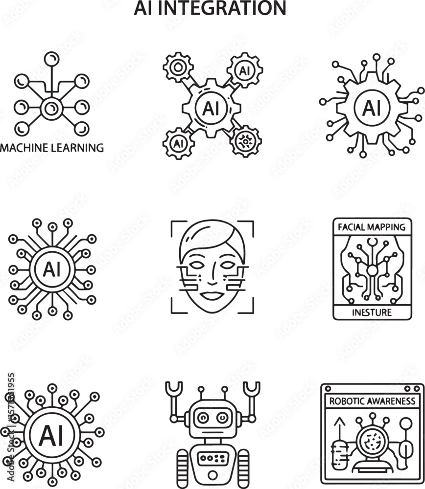 Poster artificial intelligence concepts machine learning facial recognition robot automation vector