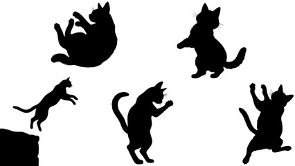 Stylish Silhouette Vector Set of Cats – Jumping, Sitting, Standing and Playing Poses