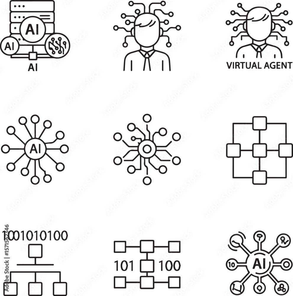 Poster artificial intelligence network and data processing icons vector