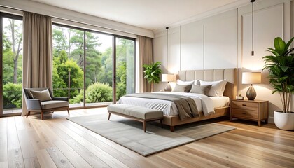 Modern bedroom with garden view