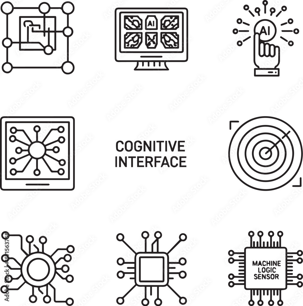 Poster circuitry brain display artificial intelligence chip vector