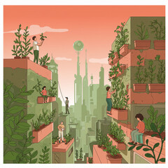 Futuristic Rooftop Gardening – Vector