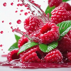 Raspberry and blackberry floating in fresh water closeup
