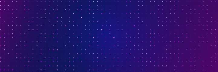 Digital pixel frame. Glowing purple squares on dark background. Abstract tech banner. Finance grid. Business bg. Blue mosaic. Futuristic, tech-style template. Vector Illustration