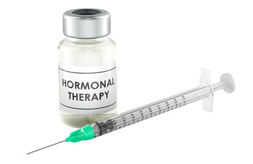 Hormonal therapy vial and syringe. 3D rendering isolated on transparent background