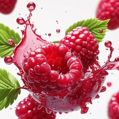 Raspberry and blackberry floating in fresh water closeup