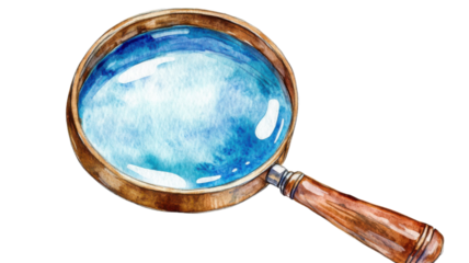 Classic magnifying glass with black handle and clear round lens, isolated on white background