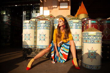 Woman Posing at a Moroccan Spice Market