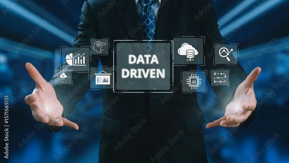 Poster data-driven decision-making empowers business through analytics, datum collection, and ai systems. d